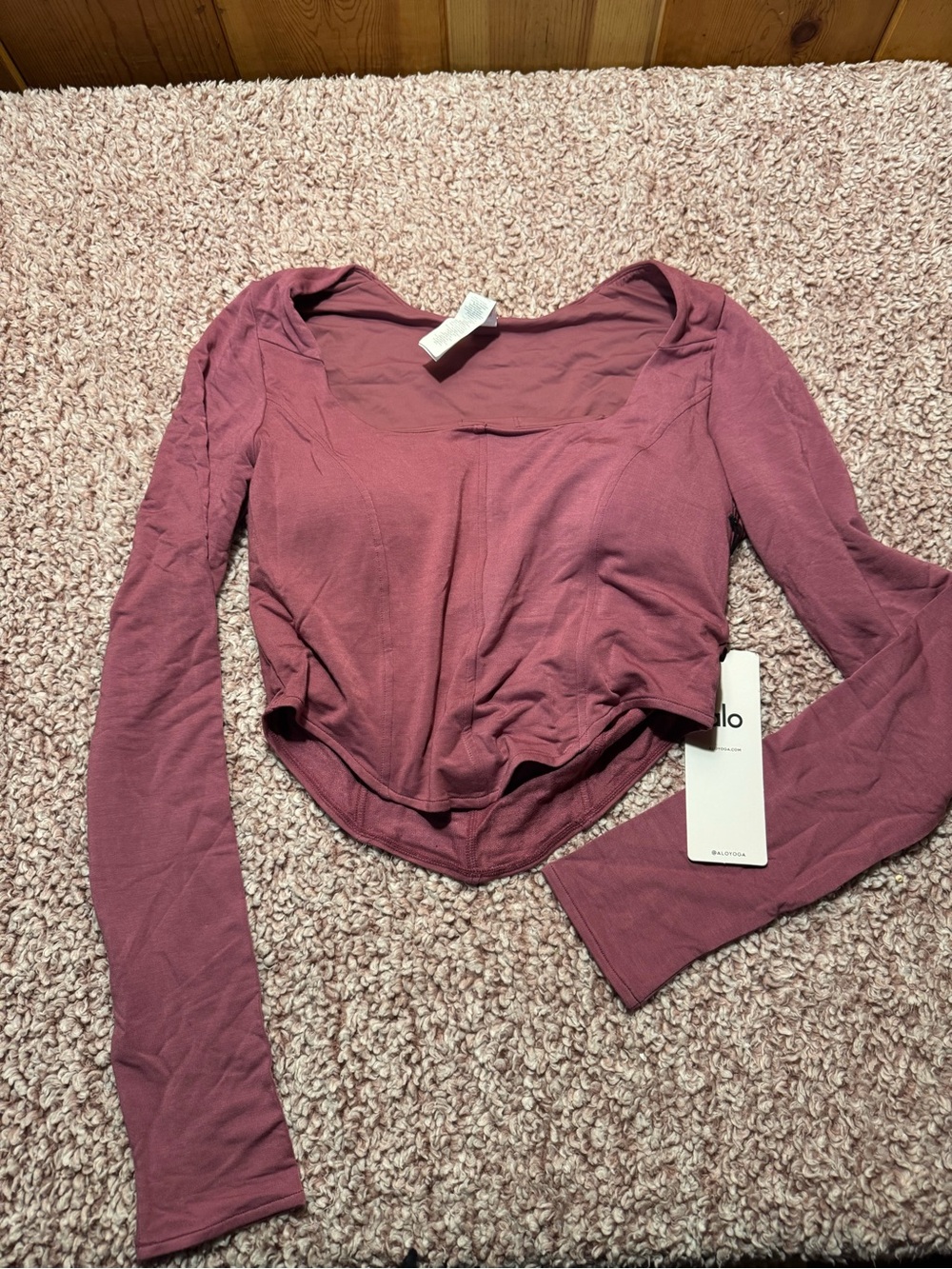 ALO Yoga Long Sleeve Cropped Tee in Mauve Rose